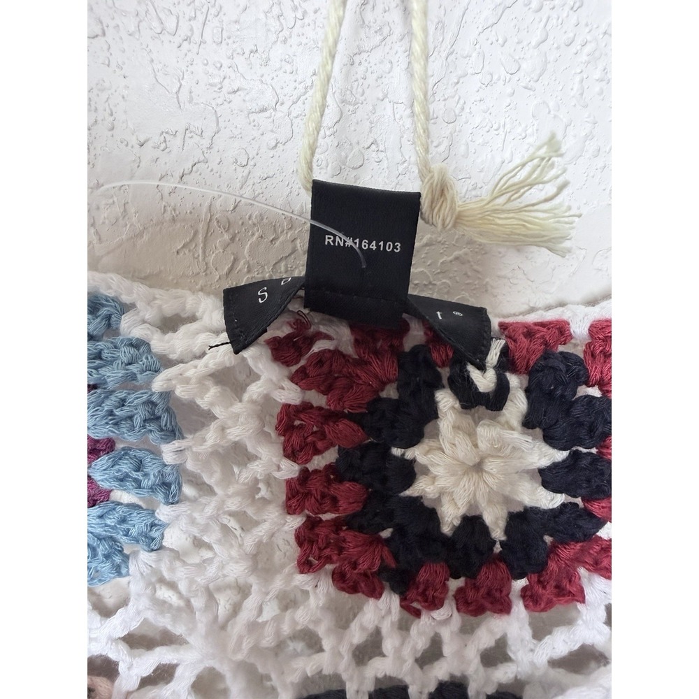 Hand Made Top Womens L Floral Granny Square Crochet Crop Hippie Festival NWT - Picture 5 of 12